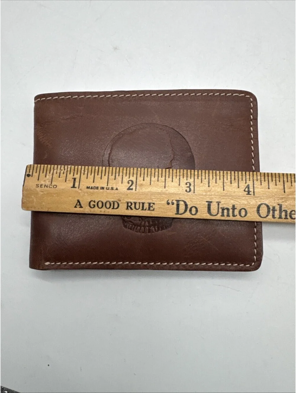 Leather skull wallet, bifold handmade skull art wallet, leather gift